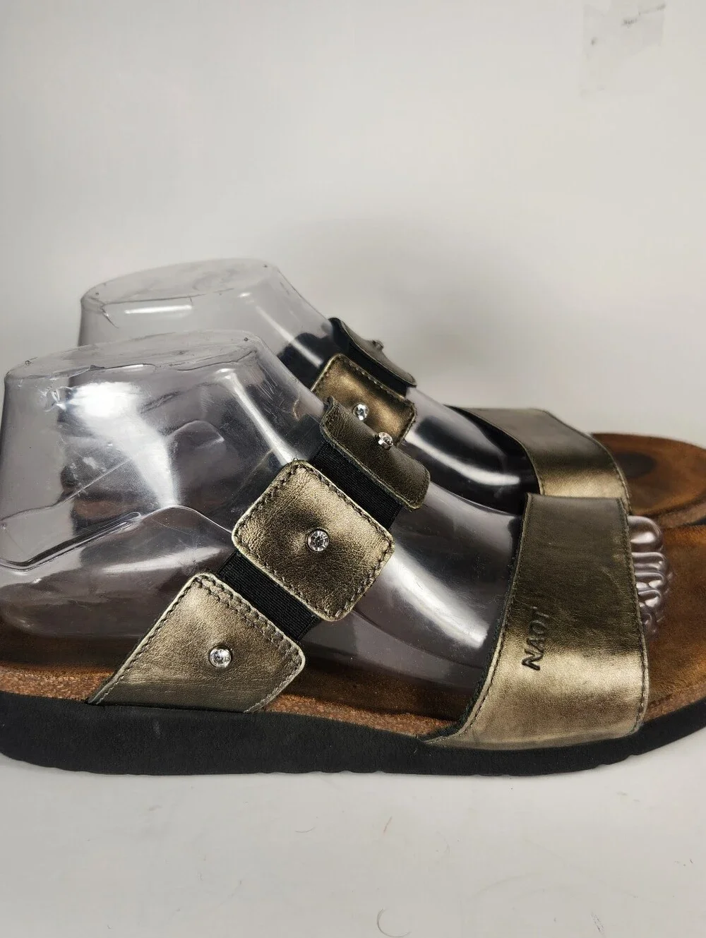 NAOT Women's Ashkey Sandal 11 EU 42 Metallic Gold Wedge Leather Rhinestones